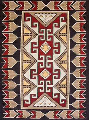  Navajo blanket created from sheep’s wool and native plant dyes. 