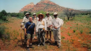 Pausing for a group photo on the trail