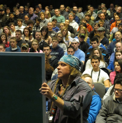 Packed performance hall, Penn State, 2013.