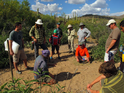 Discussing a location to create a solar still